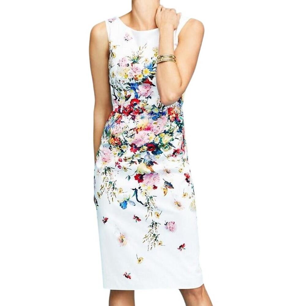 NWT Talbots Cotton Floral Sheath Dress Button Back Garden Party 10P